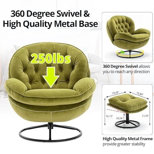 Velvet Swivel Accent Chair with Ottoman Set, Modern Lounge Chair with Metal Base Frame & Footrest, Comfy Single Leisure Sofa Chair Reading Chair with 360 Degree Swiveling for Living Room, Fruit Green thumbnail 5