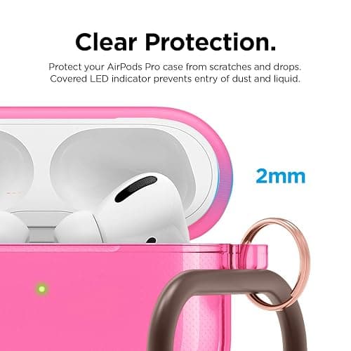 elago Compatible with AirPods Pro Case Clear - High Rating, TPU Transparent Shockproof, Protective Case Cover with Keychain, Gel Tape Included, Wireless Charging [Neon Hot Pink] thumbnail 4