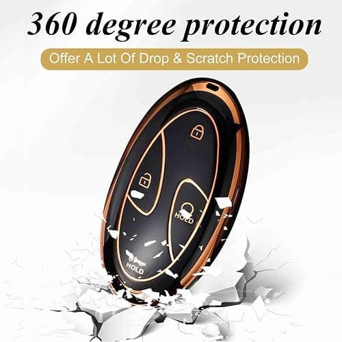 5 Buttons Compatible with Hyundai Key Fob Cover Accessories, Fits for Elanrtra Sonata Ioniq Santa Fe Santa Cruz KONA Tucson, Soft TPU Key Case with Leather Keychain (Black-Gold) thumbnail 6