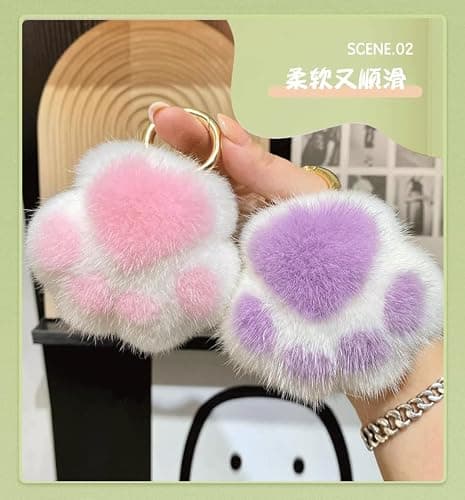 ELVRLA Super Cute Soft Plush Cat Paw keychain Fluffy Warm Comfortable Pink Kitty Hand Key Chain Ring Holder Bag Purse Pendant thumbnail 3