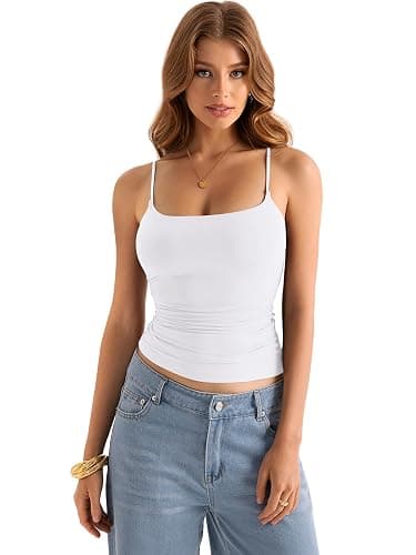 EasyGala Womens Double Lined Square Neck Tank Tops Adjustable Spaghetti Strap Camisole Y2K Going Out Cami Shirt thumbnail 5