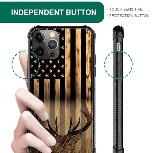 DJSOK Compatible with iPhone 13 Mini Case，Design Pattern Back Bumper Anti Scratch Reinforced Corners Soft TPU Caver,Cases for Men Women-Wood Grain American Flag Buck Hunter Deer thumbnail 3