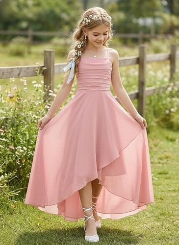 wyxis Spaghetti Straps Junior Bridesmaid Dresses A Line Chiffon Flower Girl Dress Ruffles Girls Formal Dresses 2-16 Years thumbnail 7