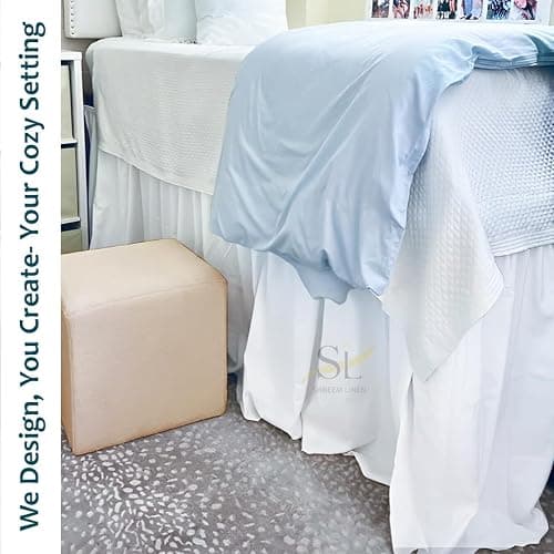 Shreem Linen Dorm Bed Skirt Twin XL 34 Inch Drop, 100% Microfiber Extra Long Bedskirt, White Dorm Essentials for Girl thumbnail 4
