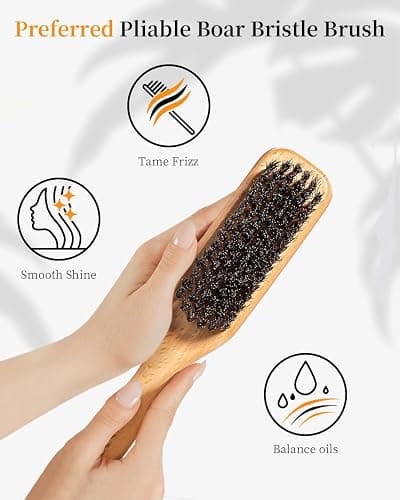 100% Boar Bristle Hair Brush & Hair Wax Stick Set, Soft Bristle Hair Brush for Fine to Medium Hair of Women & Men, Slick Back Hair Brush for Balance Hair Oil, Wax Sticks for Hair Smooth Frizz & Flyaways thumbnail 6