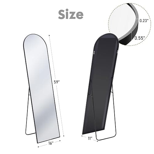 Sweetcrispy 60"x16" Arched Full Length Mirror, Standing or Leaning Full Body Mirror with Aluminum Alloy Thin Frame, Suitable for Bedroom or Cloakroom,Black thumbnail 2