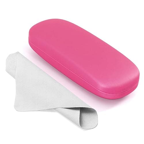 Marvolia Glasses Case Hard Shell - PU Leather Eyeglasses Case for Sunglasses Eye Glasses with Cleaning Cloth - Pink - Standard