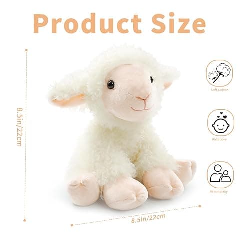 Plush Lamb Sitting Toys Stuffed Animal, Realistic Sheep Stuffed Animal Toy Characters Stuffed Filled in Limbs 8.5 Inch Soft Huggable for Kids with Stuffed Animals Easter Baptism Gift for Girls Boys thumbnail 3