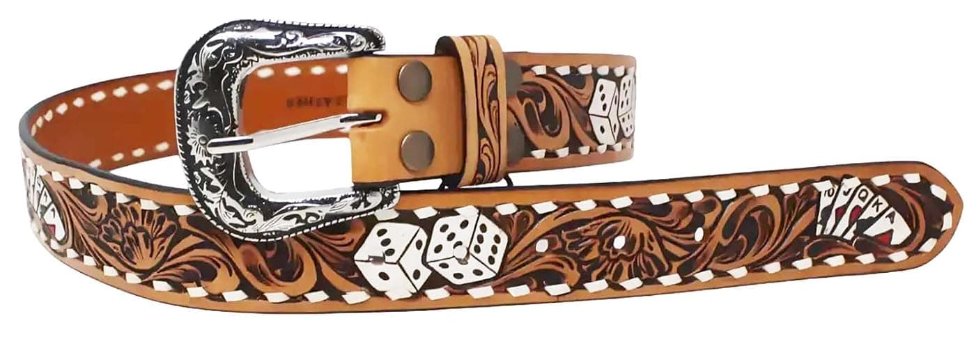 Cowboy Cowgirl Poker Western 1-1/2" Wide Hand Tooled Leather Belt 26FKPoker thumbnail 3