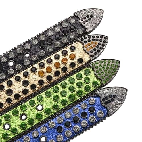 DINGYANGER Men Women Rhinestone Skull Studded Belts,Punk Skull Belt Bling Stylish Studded Leather Belt-1 5/9" thumbnail 7