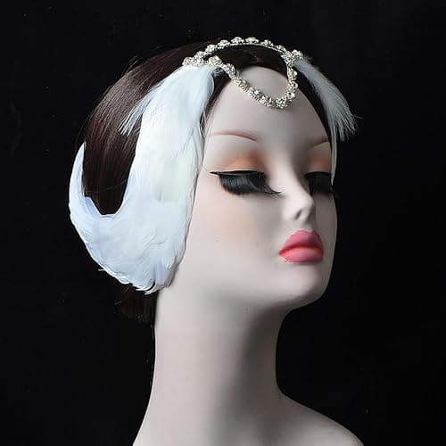 MTPLOP Classic White Feather and Diamond Hair Band for Ballet Dancers Swan Lake Dance Costume Headwear thumbnail 5