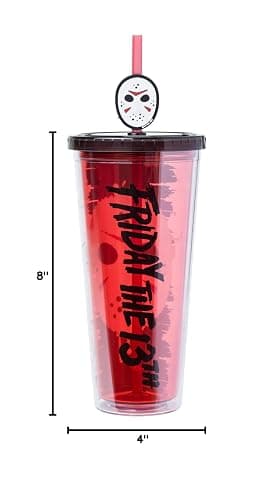 Silver Buffalo Friday the 13th Horror, Plastic Cold Cup, 24oz | Includes Lid and Straw Topper, 0.71 Liters thumbnail 2