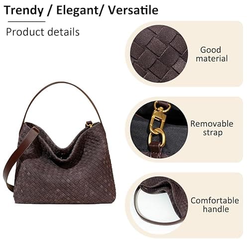 JYG Women's Woven Suede Tote Bag Slouchy Shoulder Bags Trendy Crescent Satchel Purse 2025 thumbnail 5