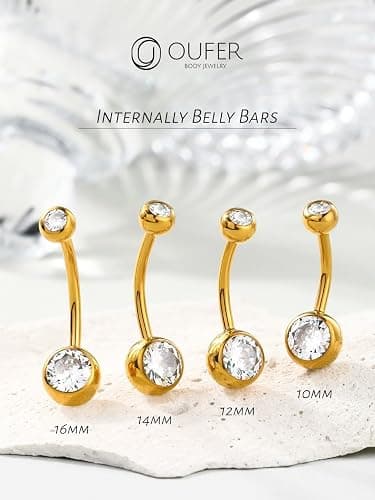 OUFER Gold Belly Button Rings, 316L Surgical Steel Belly Button Piercing, Internally Threaded Belly Rings, 14G Belly Piercing Jewelry, Long Belly Button Rings, Navel Rings for Women Men thumbnail 2