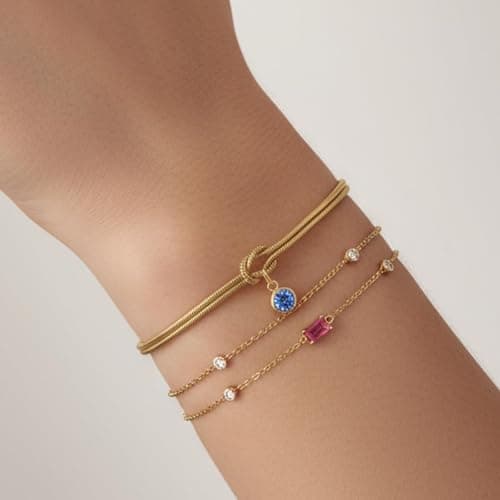 Gold Birthstone Bracelets for Women- Dainty Love Knot Snake Chain Bracelet Stack Adjustable, Trendy Personalized Friendship Birthday Christmas Jewelry Gifts for Mom Daughter Sister Friend thumbnail 9