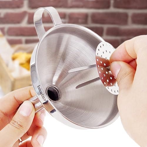 Lakatay 5.5-Inch 14CM Stainless Steel Kitchen Funnel with Strainer Filter for Transferring of Liquid Dry Ingredients and Metal Cooking Funnel thumbnail 3