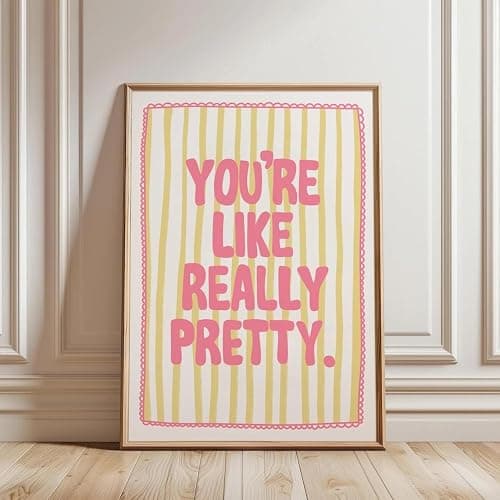 NATVVA You're Like Really Pretty Trendy Bathroom Wall Art Poster Yellow Pink Quote Prints Funky Canvas Painting For College Bathroom Dorm Room Decor Unframed thumbnail 2