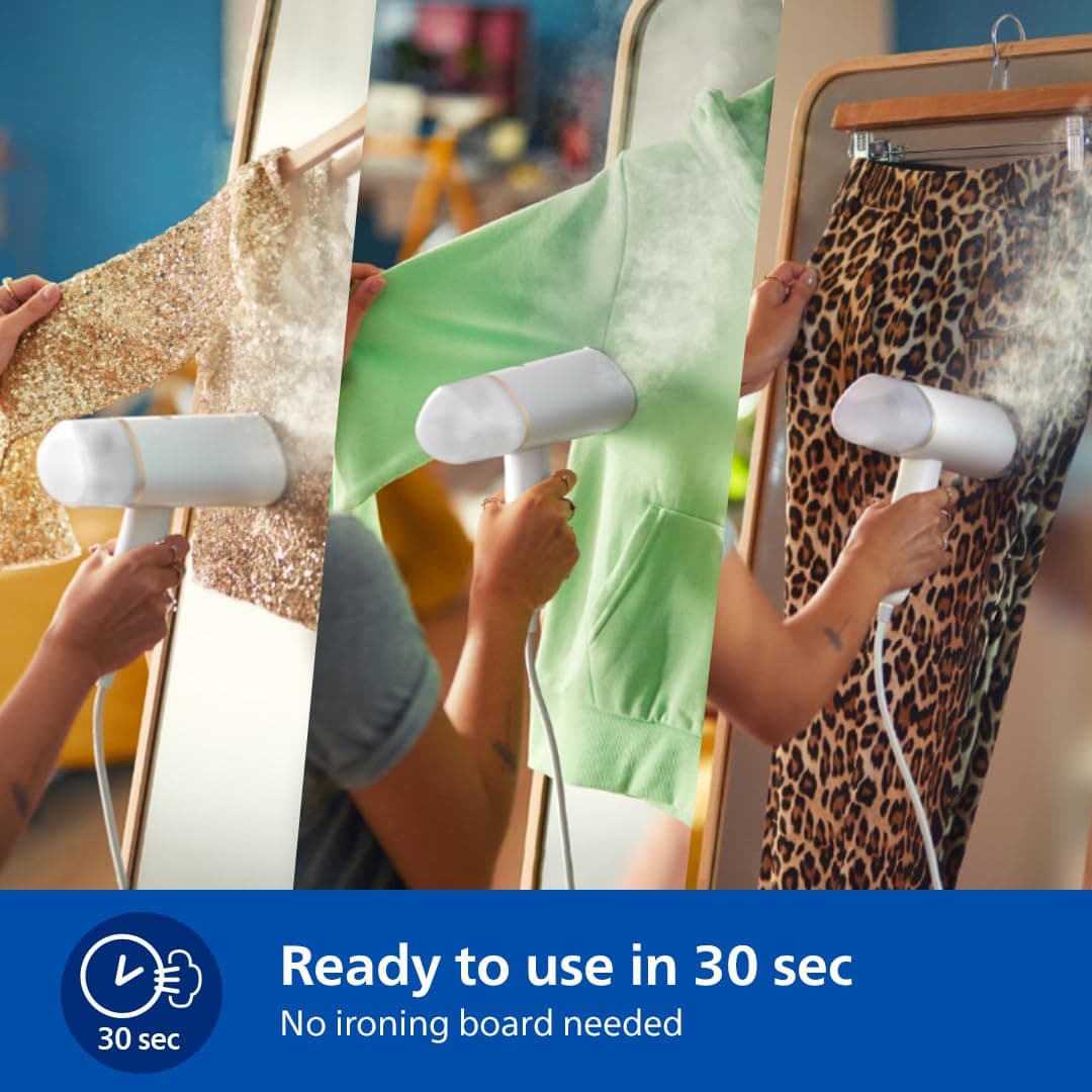 Philips 3000 Series Handheld Steamer - 1000W 20 g/min Steam, Detachable 120ml Water Tank, Heated Plate, White (STH3020/10) thumbnail 6