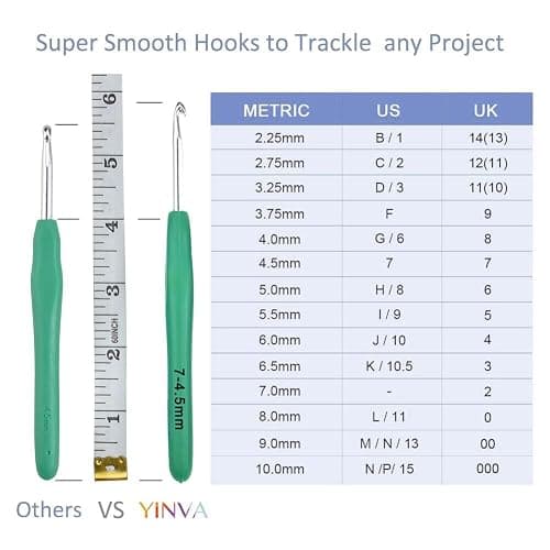 14 Sizes Crochet Hooks Set Crochet Kit for Beginners Adults Knitting Accessories Tools with Case Aluminum Crochet Needles 2.0mm-10.0mm Ergonomic Grip for Arthritic Hands Gift thumbnail 6