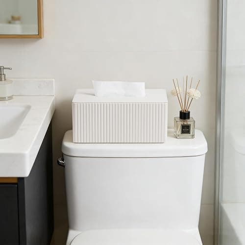 MEIBOOCH PU Leather Tissue Box Cover for up to 3.9" High Boxes, Rectangle Tissue Box Holder for Bathroom Bedroom Living Room Office (Ivory) thumbnail 7