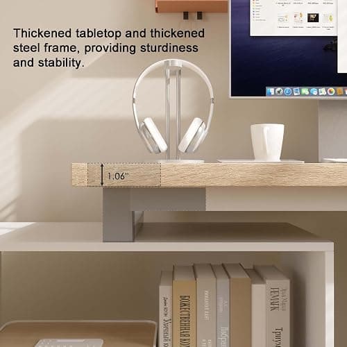 Bobve L Shaped Computer Desk, 47 Inch Home Office Desk with File Drawers & Storage Shelves, Small Corner Computer Desk for Small Space (White + Walnut) thumbnail 6