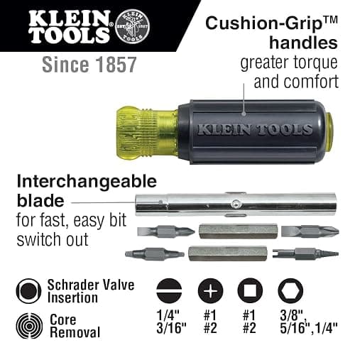 Klein Tools 32527 Multi-Bit Screwdriver/Nut Driver, 11-in-1 with Phillips, Slotted, Square, and Schrader Bits and Nut Drivers thumbnail 3