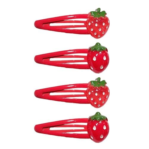 Pejlnd Strawberry Hair Clip - 4Pcs Red Metal Snap Fruit Hair Clips Hair Barrettes Cute Strawberry Hair Accessories for Girls Toddlers Kids and Teens Gifts - Image 1