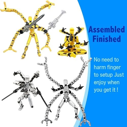 T13 3D Action Figure Set (Assembly Completed) 2 Pcs, 3D Printed Multi-Jointed, Titan 13 Action Figures, Multi-Articular Lucky Mobile Robot Nova,Desktop Decorations for Game Lovers Toys (Gold Sliver) thumbnail 4