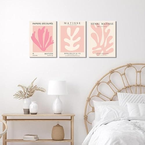 Julaydi Pink Matisse Wall Art Framed Abstract leaf Posters Pastel Henri Matisse Canvas Prints Modern Minimalist Wall Decor Aesthetic Painting Pictures for Living Room Bedroom Bathroom 12x16in Set of 3 thumbnail 3