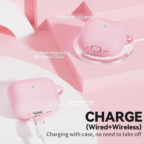 Custodia per AirPods 4, custodia in morbido silicone compatibile con Apple AirPods di 4a generazione 2024, da donna, ragazza, custodia rosa antigraffio con kit di pulizia e portachiavi, protezione thumbnail 6