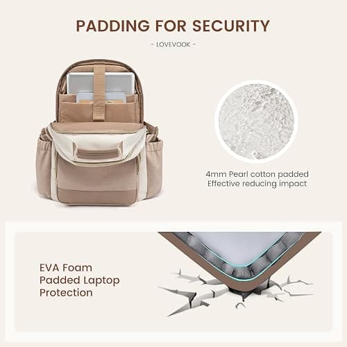 LOVEVOOK Laptop Backpack for Women with Pouch Pocket for Large Capacity Cup,15.6 Inch Laptop Computer Bag Travel Backpack Purse,Waterproof Work Business Backpack College Teacher Bags,Beige-Khaki thumbnail 4