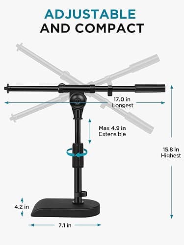 InnoGear Adjustable Desk Microphone Stand, 2 Pack Weighted Base with Soft Grip Twist Clutch, Boom Arm, 3/8"-5/8" Screw Adapter for Blue Yeti and Blue Snowball, Kick Drums, Guitar Amps, Black thumbnail 7