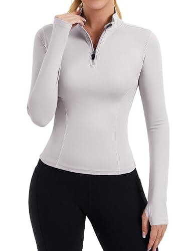 ZHENWEI Womens Workout Tops Long Sleeve Quarter Zip Pullover Quick Dry Golf Shirt Athletic Slim Fit Crop Yoga Gym Tops - Image 1