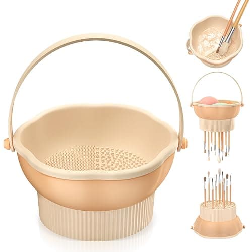 senbowe 3 in 1 Makeup Brush Cleaner Mat, Silicone Makeup Brush Cleaner Bowl Cosmetic Brushes Cleaning Pad Tool Organizer for Storage and Air Drying, Make Up Brush Washing Tool for Sponge - Image 1