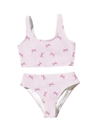 RoseSeek Girl's 2 Piece Striped Bowknot Swimsuit Set Wireless Cute Bathing Suit Summer Beachwear Bikini Sets - Image 1