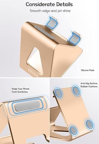 Aoviho Desk Cell Phone Stand Phone Holder, Aluminum Phone Cradle Dock for iPhone17 16 15 14 13 12 pro Mini 11 X Xs max 8 7 6 6s Plus SE Samsung All Smart Phones, Rose Gold thumbnail 2