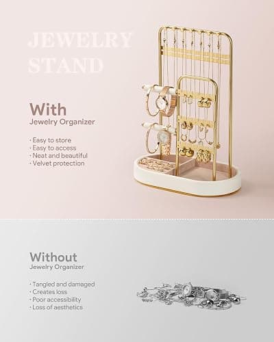 ChuStory Jewelry Organizer, Jewelry Holder Gold with Metal Frame and Velvet Ring Tray Protect headdress from scratches, Women Jewelry Stand Organizer thumbnail 7