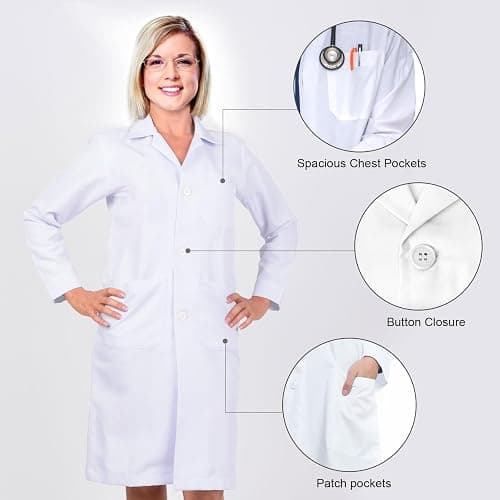 ODESABO Lab Coat Woman,Doctor Costume for Adult,Halloween Science Costume | White Lab Coat for Women,Long Sleeve,Back to School Supplies,Easy Halloween Costume for Adults,Science Events,Career Day thumbnail 3