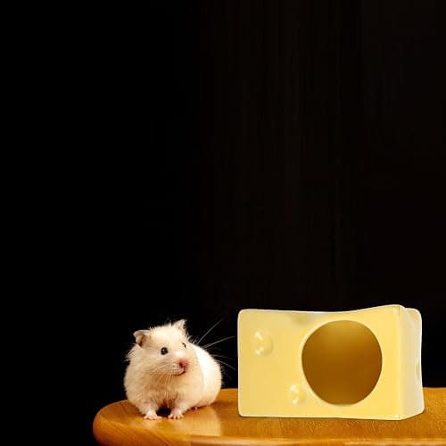 HYTROVE Small Pet Ceramic Hamster Hideout Cheese Shaped Cooling Nest for Rest, Play and Sleep with Safe Material thumbnail 3