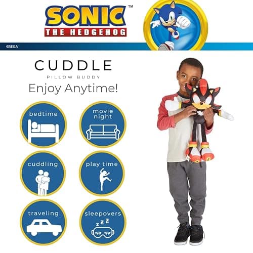 Sonic Shadow The Hedgehog Anime Kids Bedding Super Soft Plush Cuddle Pillow Buddy, One Size, (Officially Licensed Product) thumbnail 2