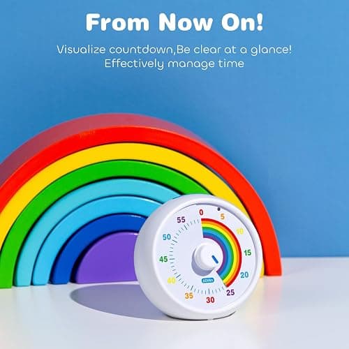 Visual Timer for Kids, 60-Minute Countdown Timer for Classroom Office Kitchen, Desk Timer Kids Time Management Tools with Silent Operation, Pomodoro Timer Rainbow Pattern (White) thumbnail 3