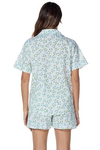 LUBOT 100% Cotton Pajamas for Women 2 Piece PJ Set Woven Poplin Ladies Button Down Short Sleeve Summer Sleepwear S-XXL thumbnail 6