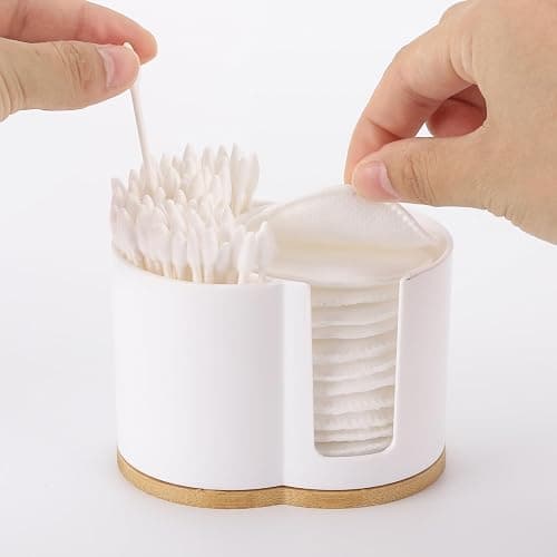 Tbestmax Qtip Dispenser 2-Grid Cotton Ball , Swab, Round Pads Holder for Bathroom Container Organizer, Plastic, White thumbnail 4