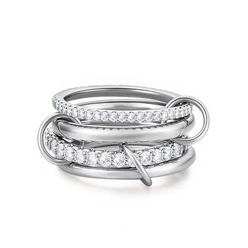 Canboer 14K Gold Plated Interlocked Stackable Rings for Women Non Tarnish,Gold and Silver Cubic Zirconia Statement Rings Set,Mixed Metals Ring Two-Toned Connected Bands Stacking Jewelry - Image 1
