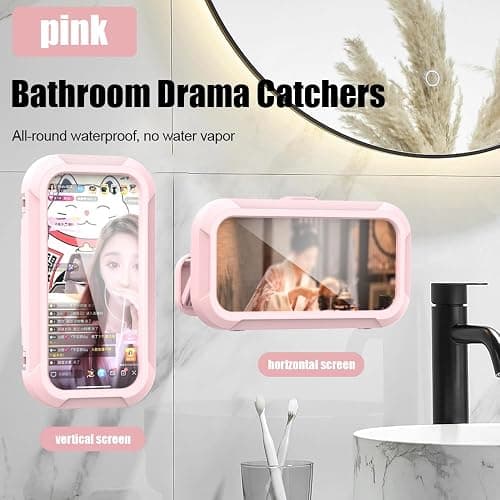 360° Rotatable Retractable Adjustable Shower Phone Case Holder,Anti-fog HD & sensitive screen ,Wall Mounted Phone Holder for Bathroom Mirror Bathtub Kitchen,Shower Accessories for 4-7" Phones (pink) thumbnail 3