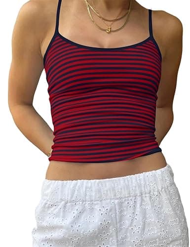 Cioatin Women Y2K Sleeveless Striped Spaghetti Strap Crop Cami Tank Backless Slim Fit Aesthetic Going Out Tops Girls - Image 1