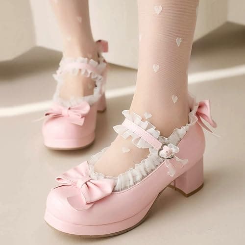 LUXMAX Women Kawaii Mid Block Heel Mary Jane Rockabilly Pumps with Bow Platform Chunky Heel Cute Sweet Shoes thumbnail 2