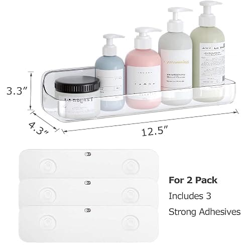 UDD Acrylic Clear Shower Caddy Adhesive Shelf, 2pc Plastic Shower Organizer with Self Adhesive Tape, No Drilling Wall Mount Shower Shelves for Bathroom Kitchen, Transparent thumbnail 2
