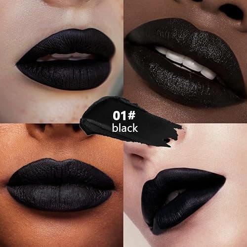 HHLTOH Black Cream Matte Lipstick Stick for Women - Smooth Crayon Lips & Face Paint Stick, Natural Pigmented Black Lip Color for Halloween Birthday Party Makeup, Lápiz labial mate en crema negra, 01 thumbnail 3
