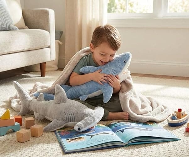 Bedwina Stuffed Animal Sharks - Pack of 2 Extra-Large, 20 inch Mako & Hammerhead Plush Shark Toys, Stuff Animals Toy, for Baby Toddlers & Kids thumbnail 2
